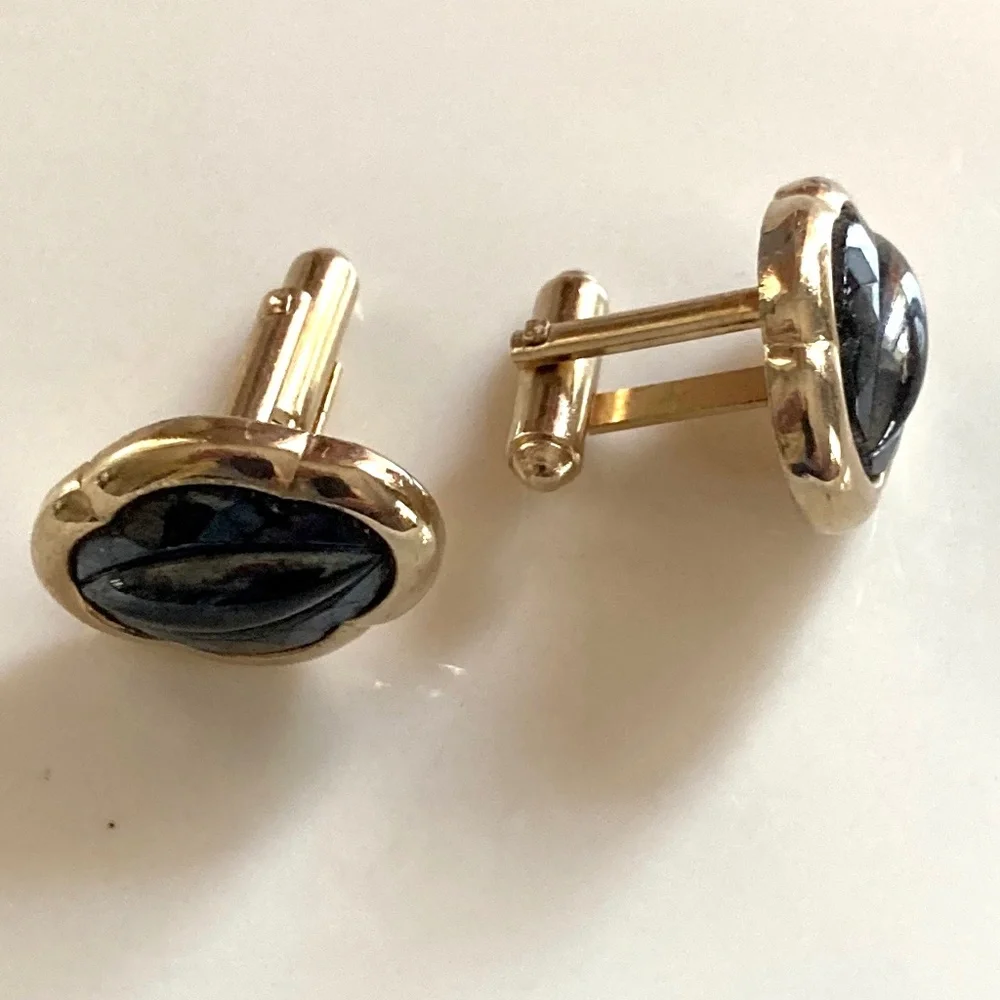 Vintage Shields Fifth Avenue Black Onyx-Style Cufflinks (Mid-1960s)